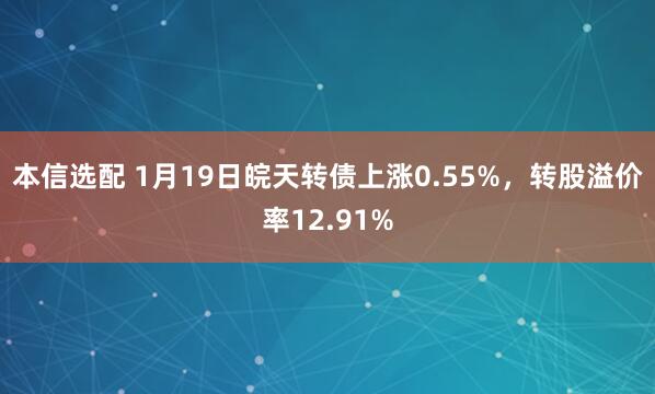 本信选配 1月19日皖天转债上涨0.55%，转股溢价率12.91%